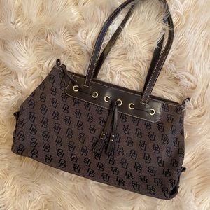 Dooney and Bourke Logo Shoulder Bag / Vintage Leather and Canvas Handbag